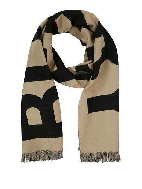 burberry tan wool logo scarf